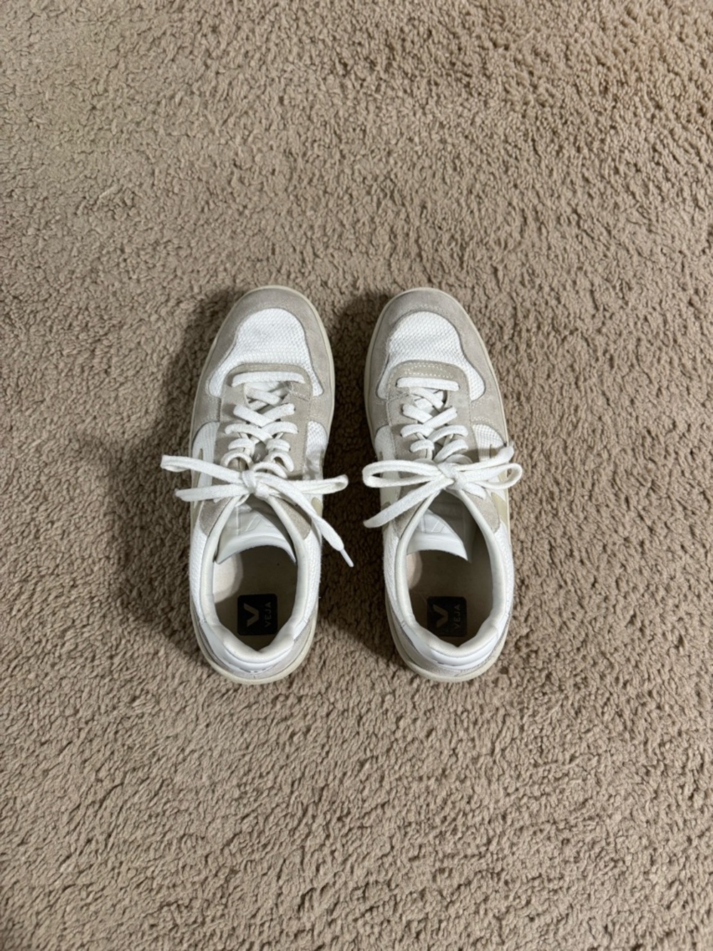 Veja White and Beige Low-Top Sneakers
